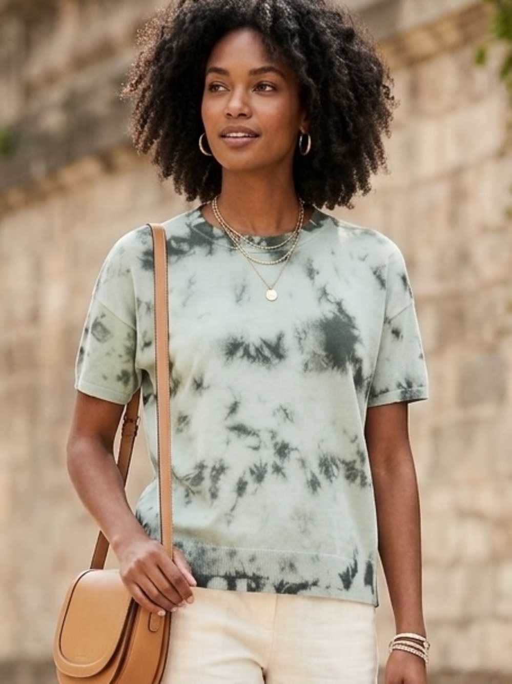 Banana Republic Sage and Forest Tie-Dye Short Sleeve Crewneck Tee